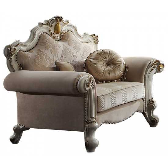 ACME Picardy Chair w/Pillows, Fabric & Antique Pearl