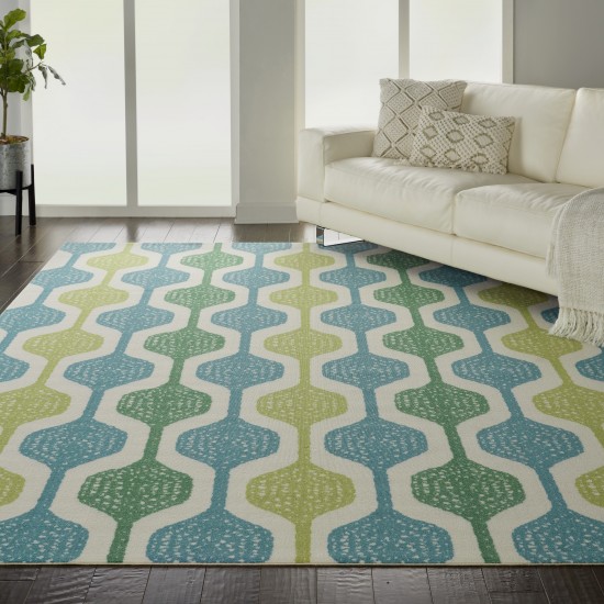 Waverly Sun N' Shade SND70 Indoor/Outdoor Area Rug, Ivory/Aqua, 10' x 13'