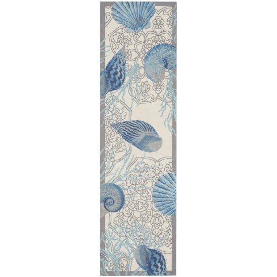 Waverly Sun N' Shade SND92 Runner Rug, Ivory/Blue, 2'3" x 8'