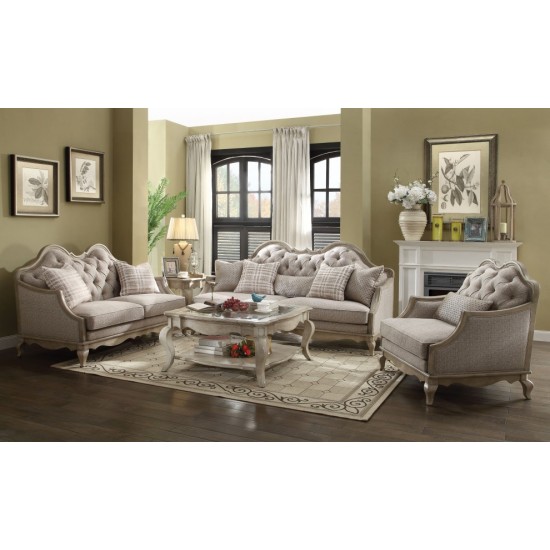 ACME Chelmsford Loveseat w/2 Pillows, Beige Fabric & Antique Taupe