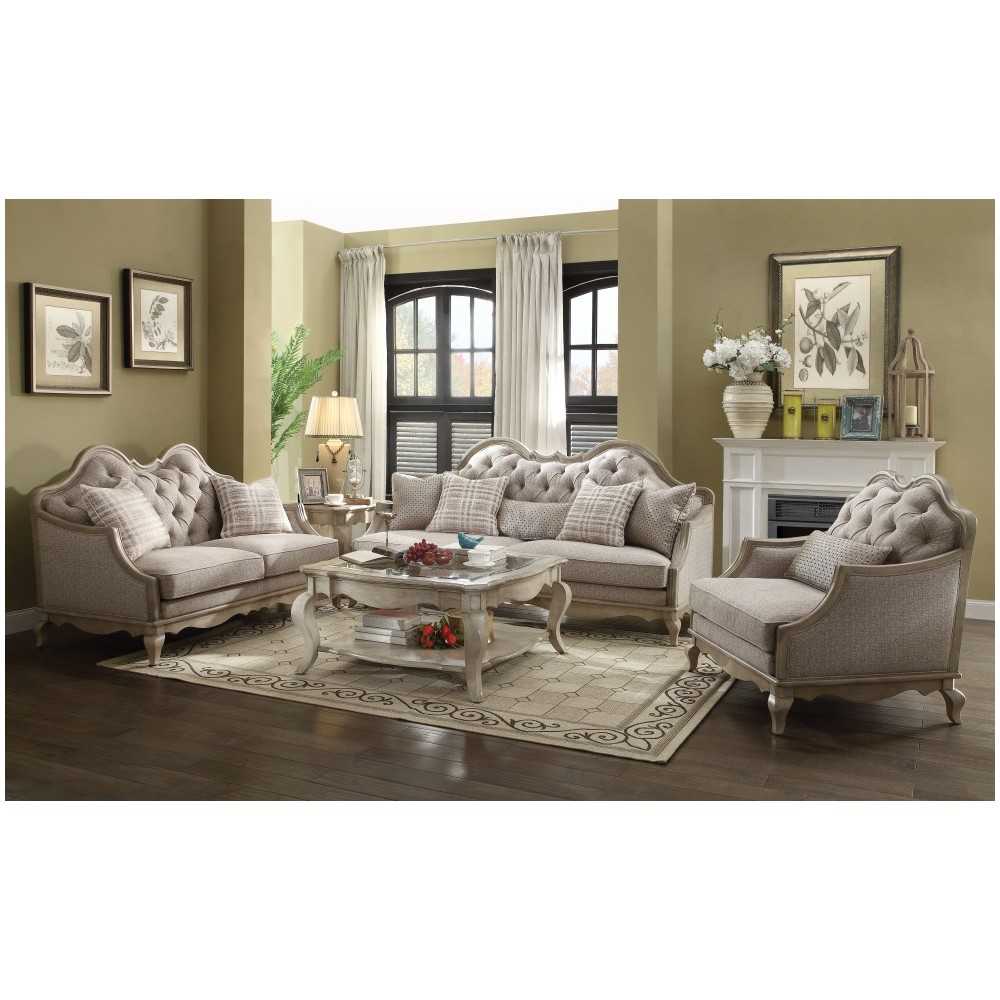 ACME Chelmsford Chair w/1 Pillow, Beige Fabric & Antique Taupe