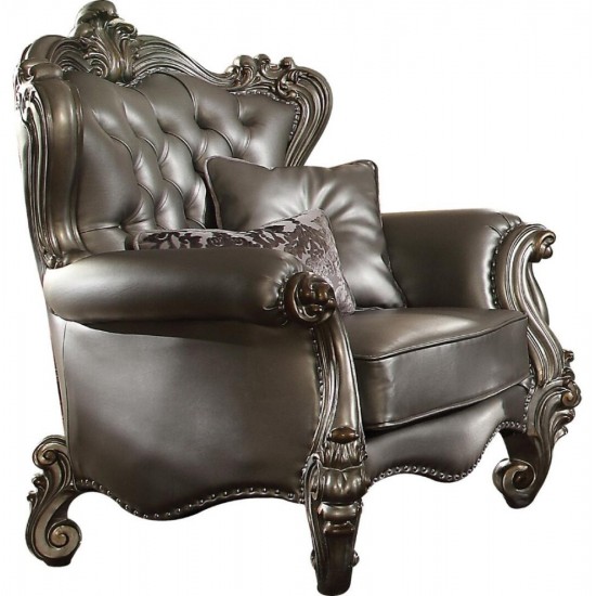 ACME Versailles Chair w/2 Pillows, Silver PU & Antique Platinum