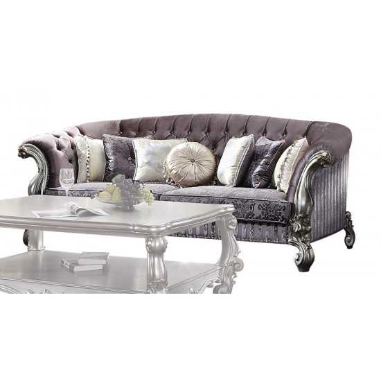 ACME Versailles Sofa w/Pillows, Velvet & Antique Platinum