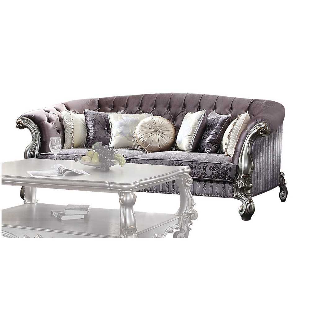 ACME Versailles Sofa w/Pillows, Velvet & Antique Platinum