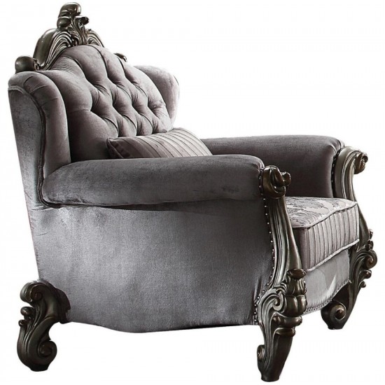 ACME Versailles Chair w/1 Pillows, Velvet & Antique Platinum