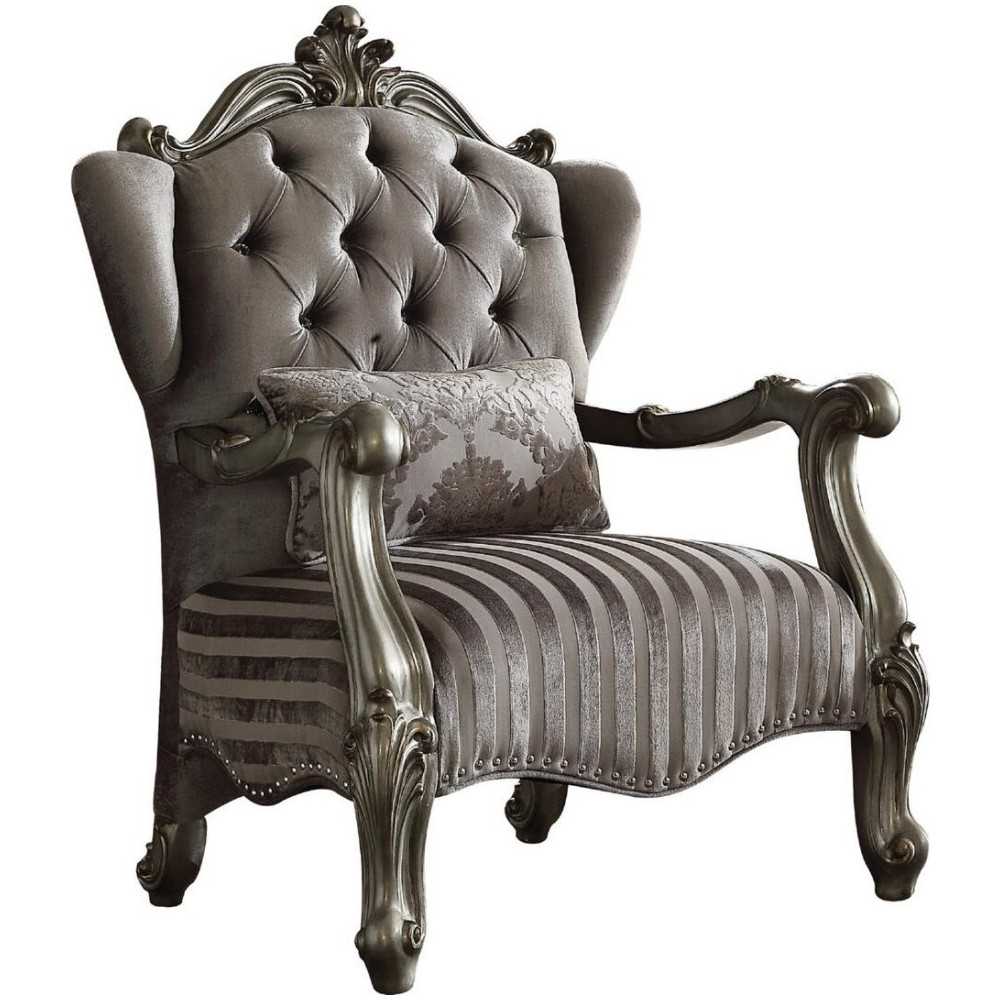 ACME Versailles Chair w/1 Pillow, Velvet & Antique Platinum