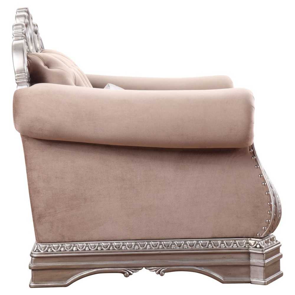 ACME Northville Chair w/1 Pillow, Velvet & Antique Silver