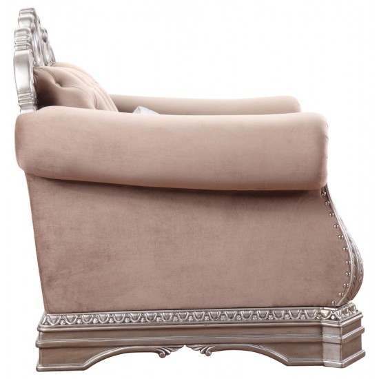 ACME Northville Chair w/1 Pillow, Velvet & Antique Silver