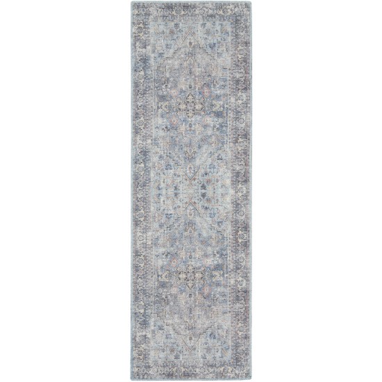 Nicole Curtis Series 1 SR104 Runner Rug, Light Grey/Blue, 2' x 6'