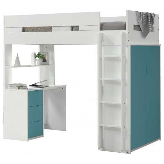 ACME Nerice Loft Bed, White & Teal