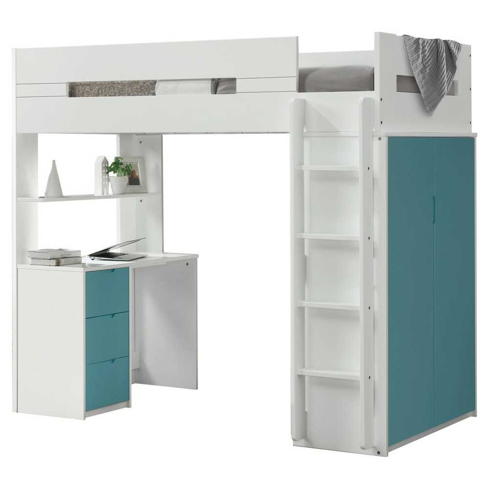 ACME Nerice Loft Bed, White & Teal