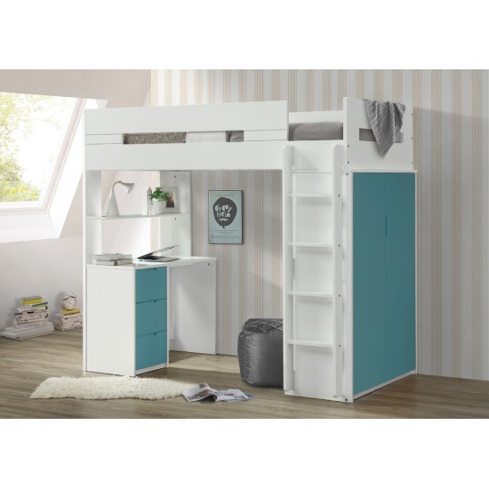 ACME Nerice Loft Bed, White & Teal