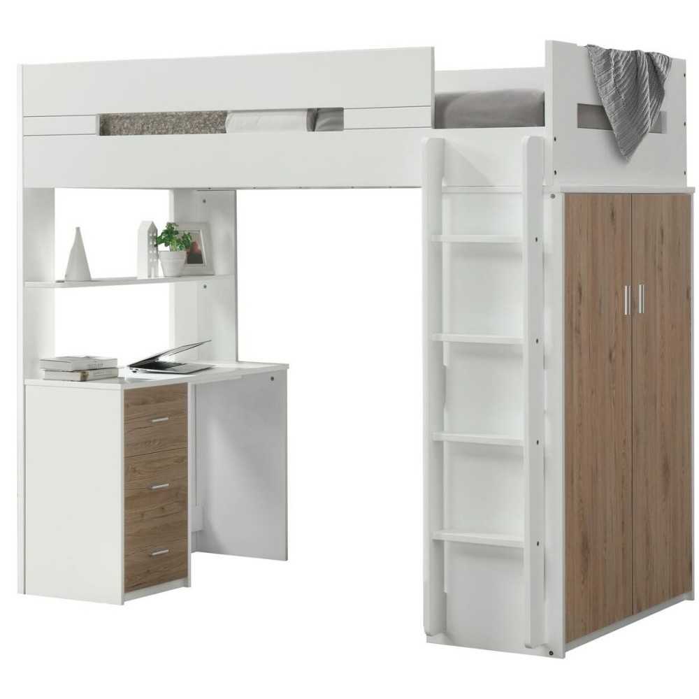 ACME Nerice Loft Bed, White & Oak