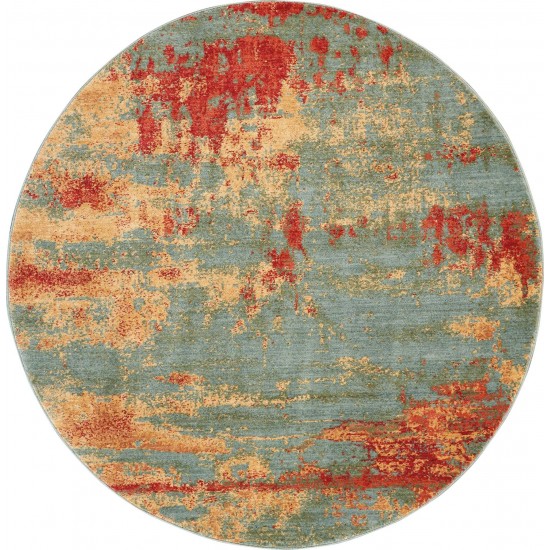 Nourison Somerset ST91 Area Rug, Teal/Multicolor, 5'6" x Round