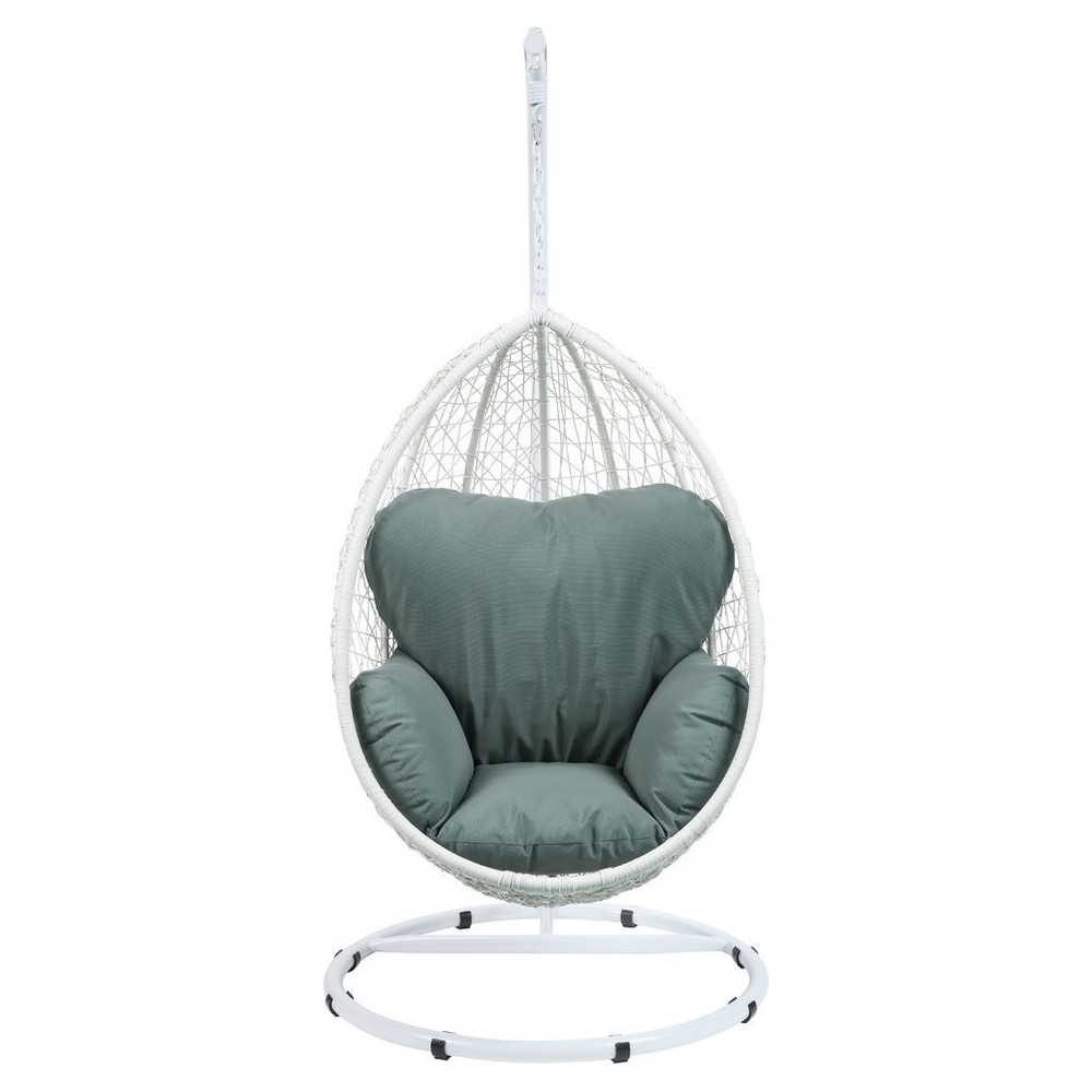 ACME Simona Patio Swing Chair with Stand, Green Fabric & White Wicker ACME Simona Patio Swing Chair with Stand, Green Fabric & White Wicker