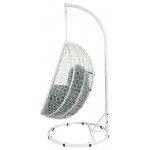ACME Simona Patio Swing Chair with Stand, Green Fabric & White Wicker