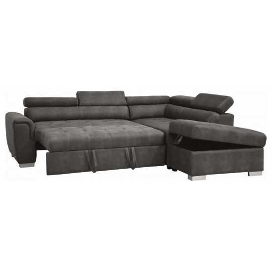 ACME Thelma Sectional Sofa w/Sleeper & Ottoman, Gray Polished Microfiber