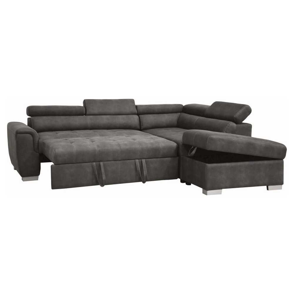 ACME Thelma Sectional Sofa w/Sleeper & Ottoman, Gray Polished Microfiber ACME Thelma Sectional Sofa w/Sleeper & Ottoman, Gray Polished Microfiber