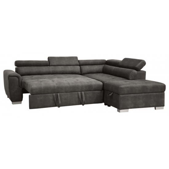 ACME Thelma Sectional Sofa w/Sleeper & Ottoman, Gray Polished Microfiber