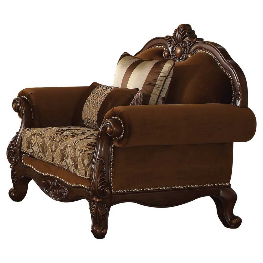 ACME Jardena Chair w/2 Pillows, Fabric & Cherry Oak