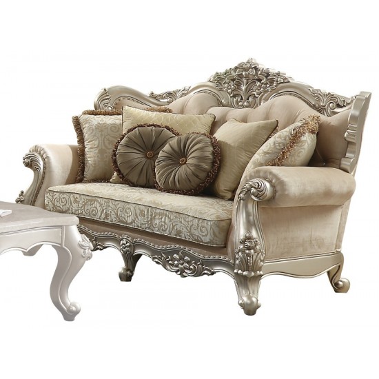 ACME Bently Loveseat w/5 Pillows, Fabric & Champagne