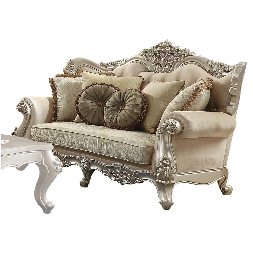 ACME Bently Loveseat w/5 Pillows, Fabric & Champagne