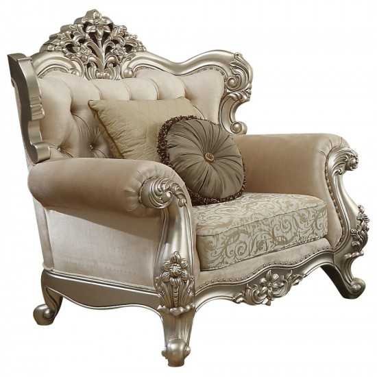 ACME Bently Chair w/2 Pillows, Fabric & Champagne