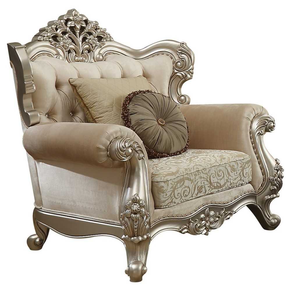 ACME Bently Chair w/2 Pillows, Fabric & Champagne