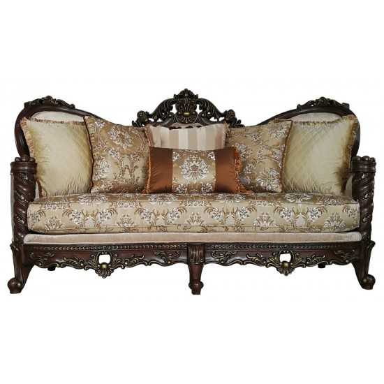 ACME Devayne Sofa w/6 Pillows, Fabric & Dark Walnut