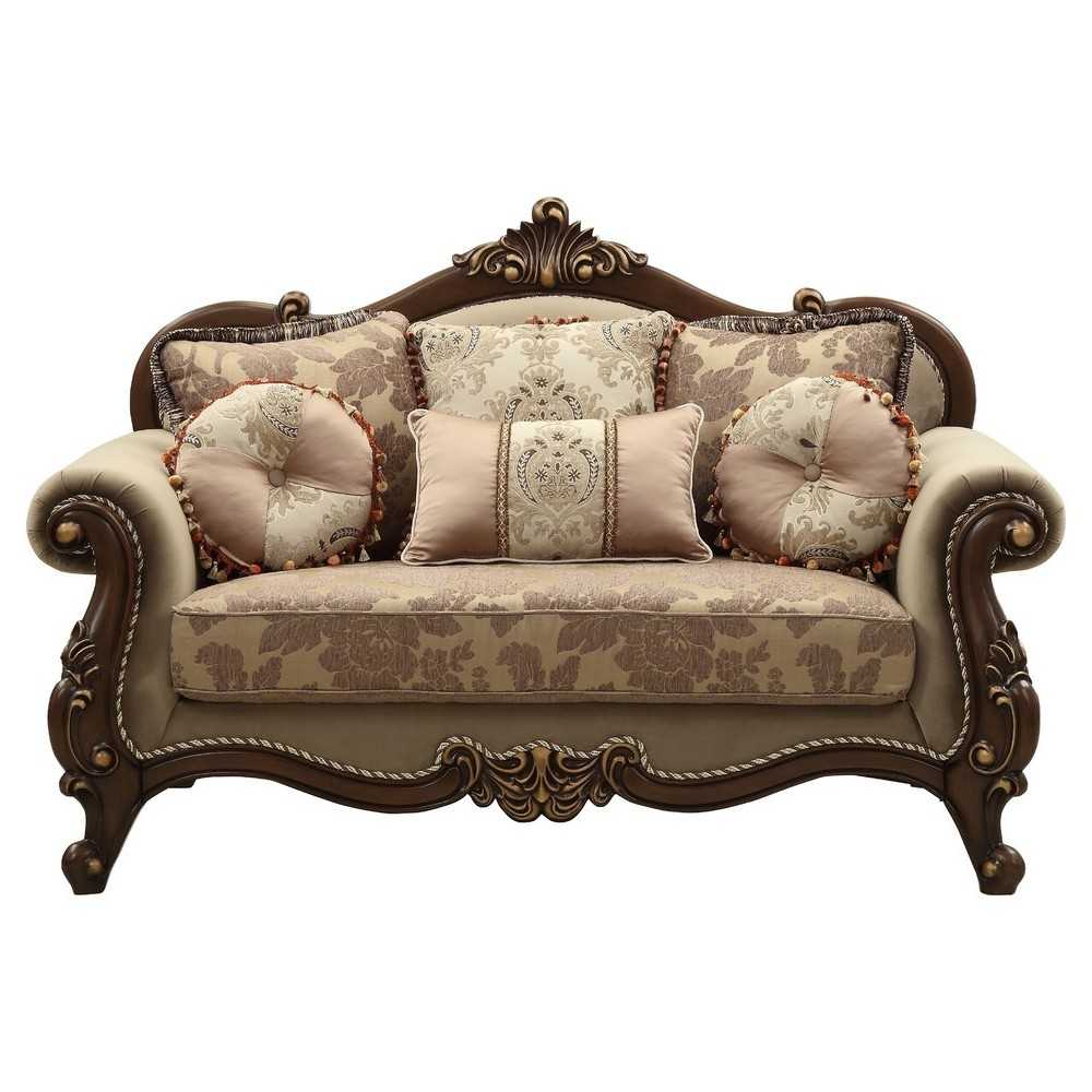 ACME Mehadi Loveseat w/6 Pillows, Fabric & Walnut