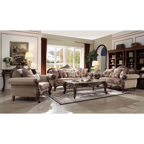 ACME Mehadi Loveseat w/6 Pillows, Fabric & Walnut