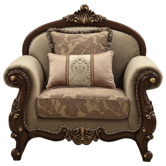 ACME Mehadi Chair w/2 Pillows, Fabric & Walnut