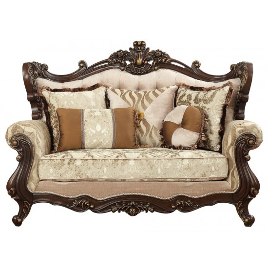 ACME Shalisa Loveseat w/5 Pillows, Fabric & Walnut