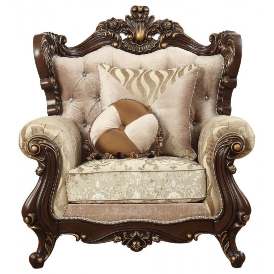 ACME Shalisa Chair w/2 Pillows, Fabric & Walnut