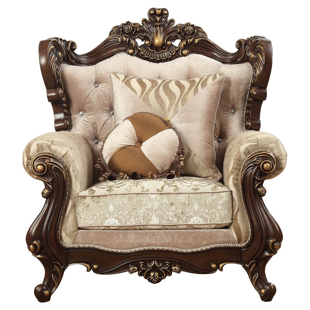 ACME Shalisa Chair w/2 Pillows, Fabric & Walnut