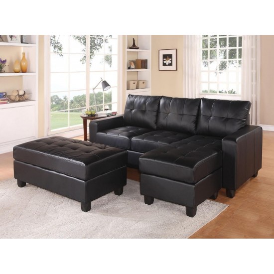ACME Lyssa Sectional Sofa w/Ottoman, Black Bonded Leather Match