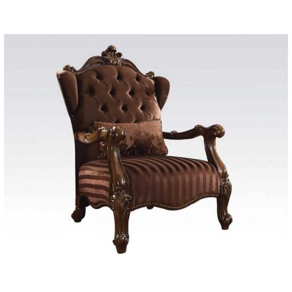 ACME Versailles Chair w/1 Pillow, Brown Velvet & Cherry Oak