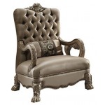 ACME Dresden Chair w/1 Pillow, Bone Velvet & Gold Patina