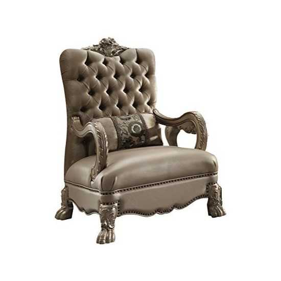 ACME Dresden Chair w/1 Pillow, Bone Velvet & Gold Patina