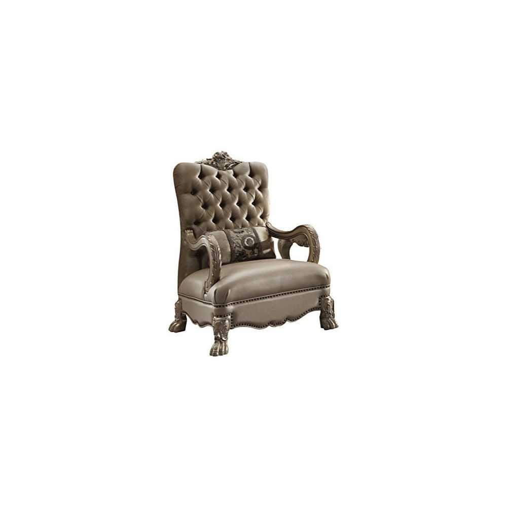 ACME Dresden Chair w/1 Pillow, Bone Velvet & Gold Patina