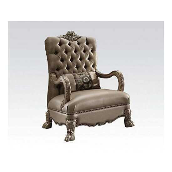 ACME Dresden Chair w/1 Pillow, Bone Velvet & Gold Patina