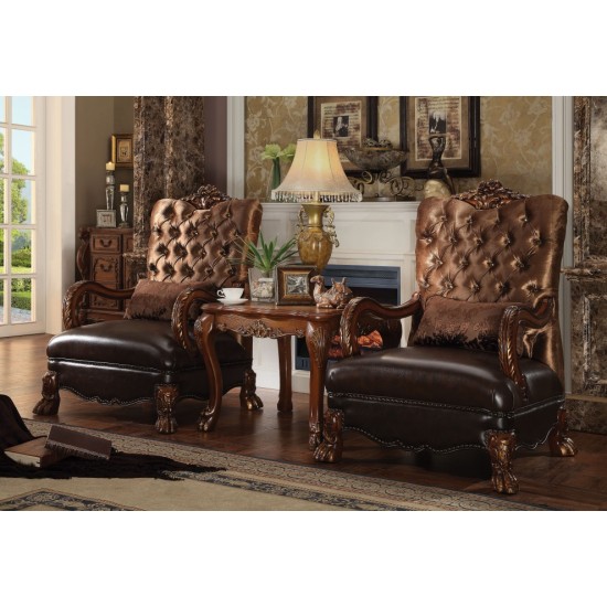 ACME Dresden Loveseat w/5 Pillows, Golden Brown Velvet & Cherry Oak