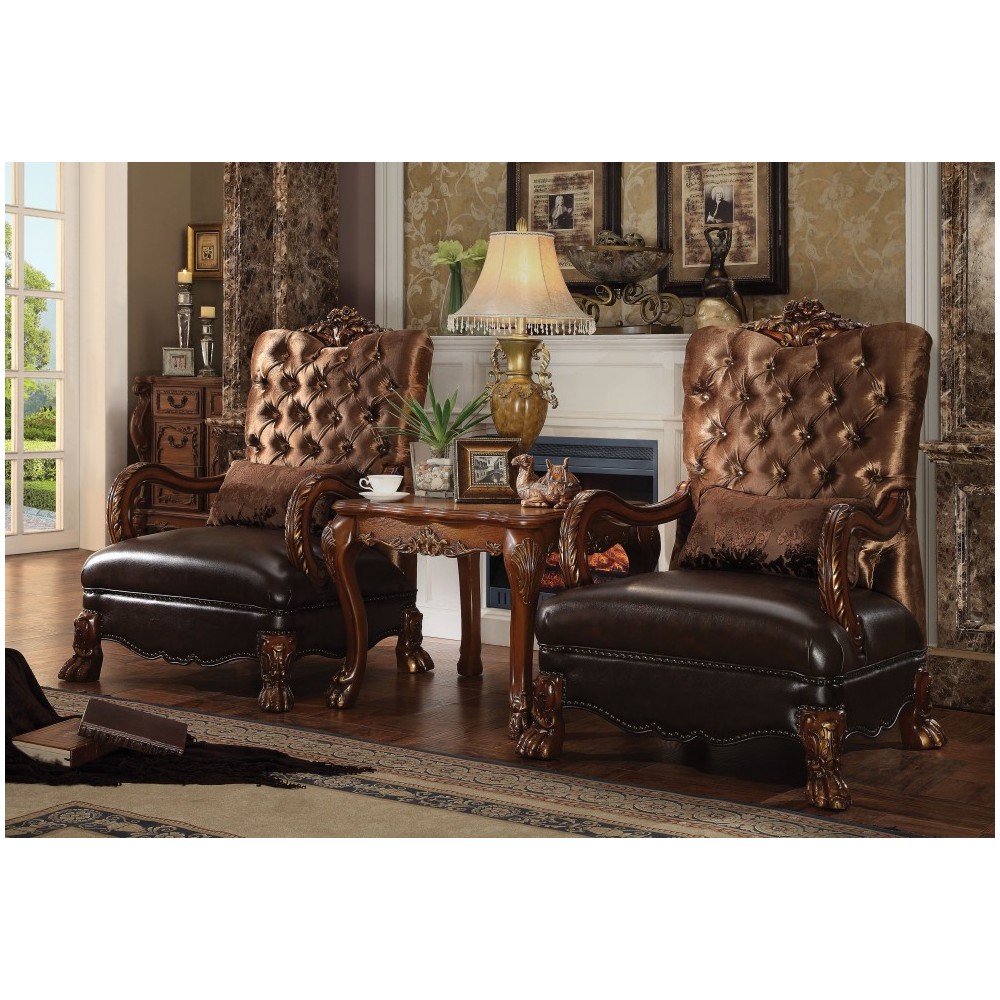 ACME Dresden Loveseat w/5 Pillows, Golden Brown Velvet & Cherry Oak ACME Dresden Loveseat w/5 Pillows, Golden Brown Velvet & Cherry Oak