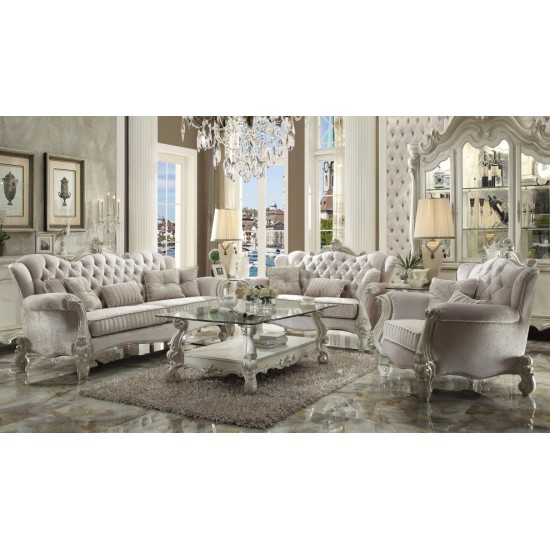 ACME Versailles Loveseat w/3 Pillows, Ivory Velvet & Bone White