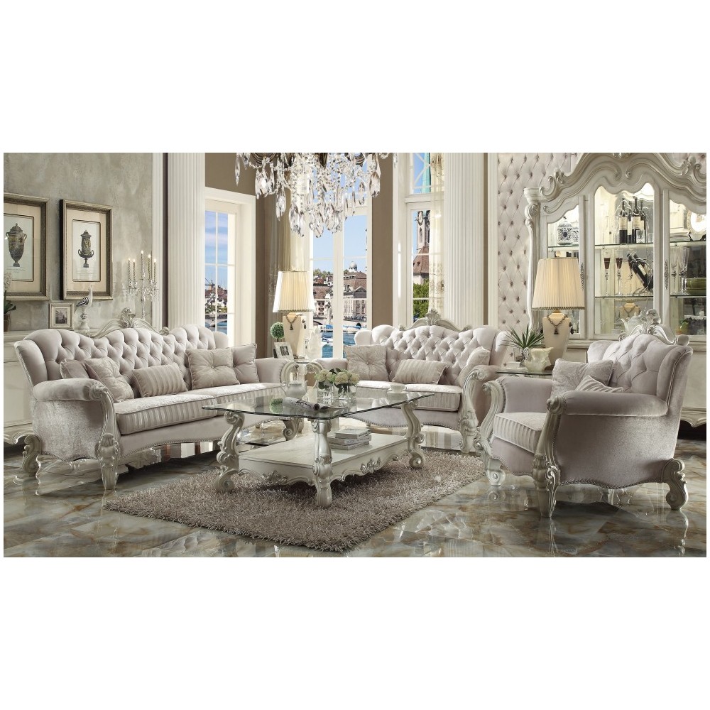 ACME Versailles Loveseat w/3 Pillows, Ivory Velvet & Bone White ACME Versailles Loveseat w/3 Pillows, Ivory Velvet & Bone White