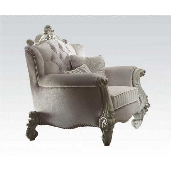 ACME Versailles Chair w/2 Pillows, Ivory Velvet & Bone White