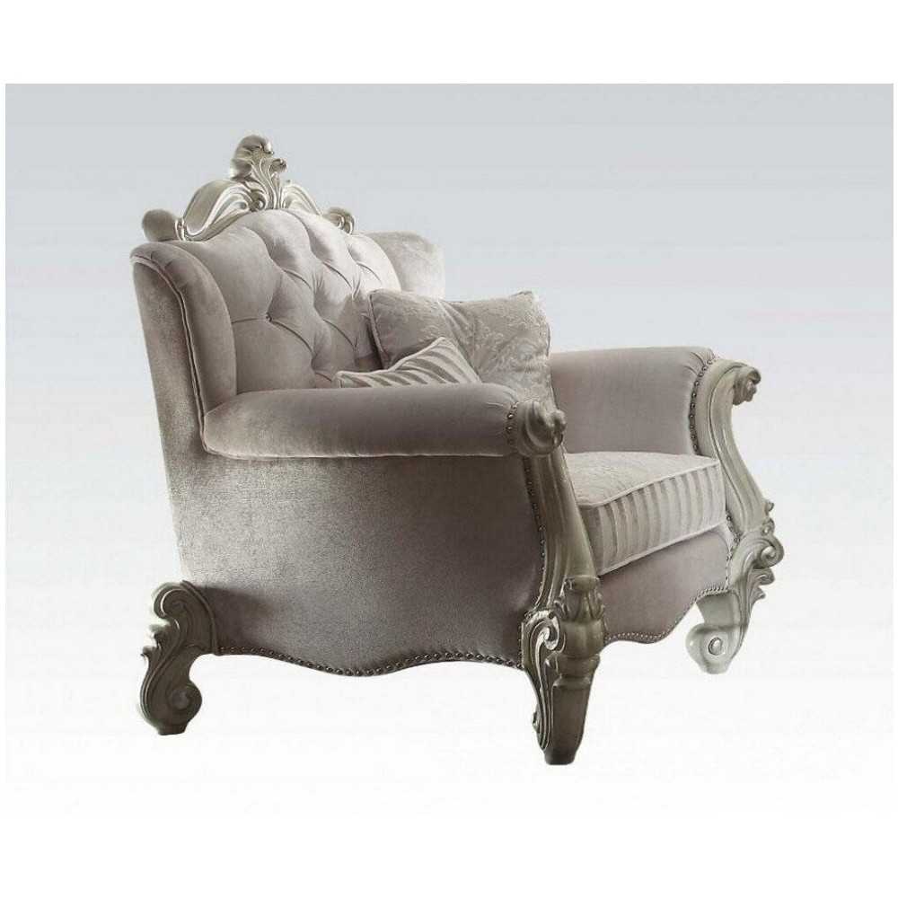 ACME Versailles Chair w/2 Pillows, Ivory Velvet & Bone White