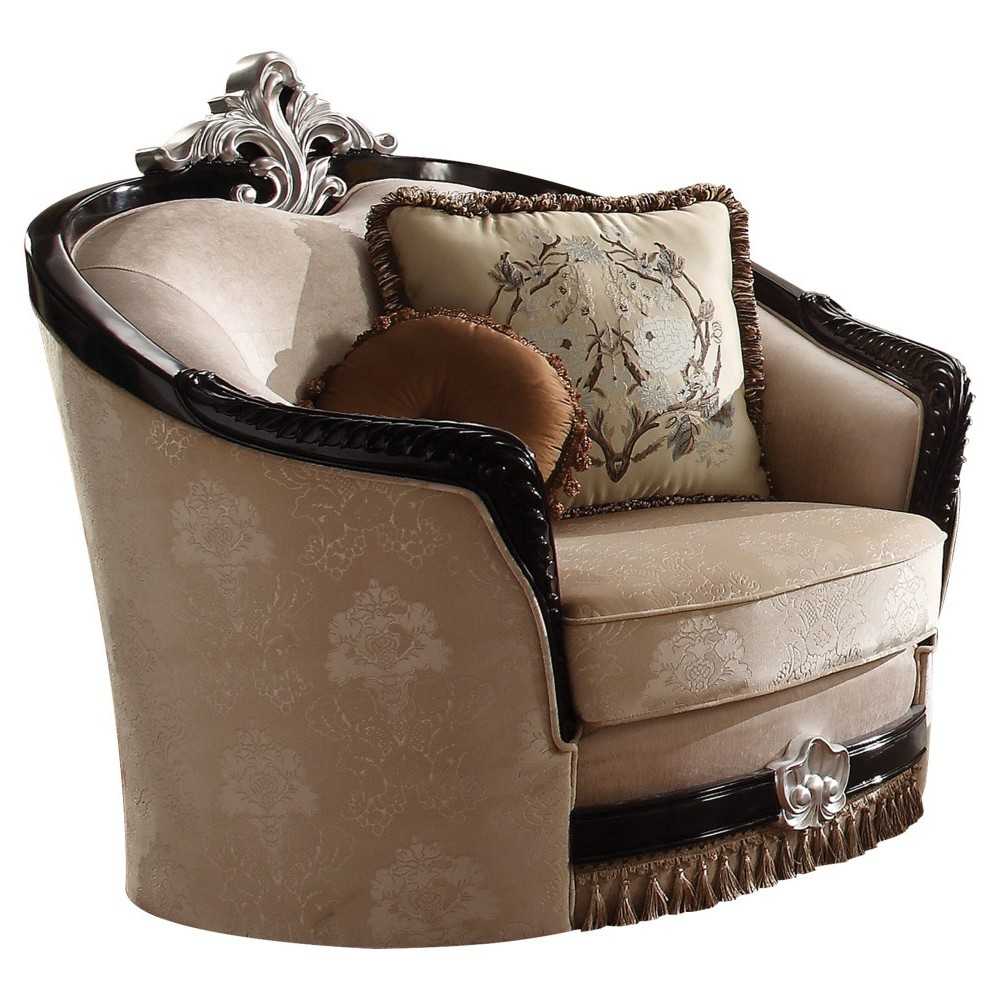 ACME Ernestine Chair w/2 Pillow, Tan Fabric & Black