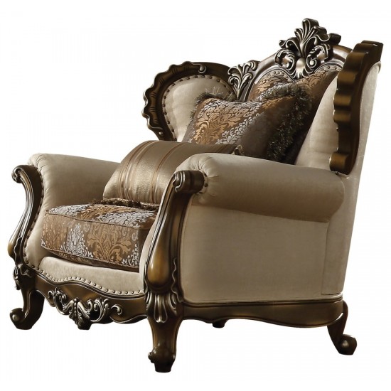 ACME Latisha Chair w/2 Pillow, Tan, Pattern Fabric & Antique Oak