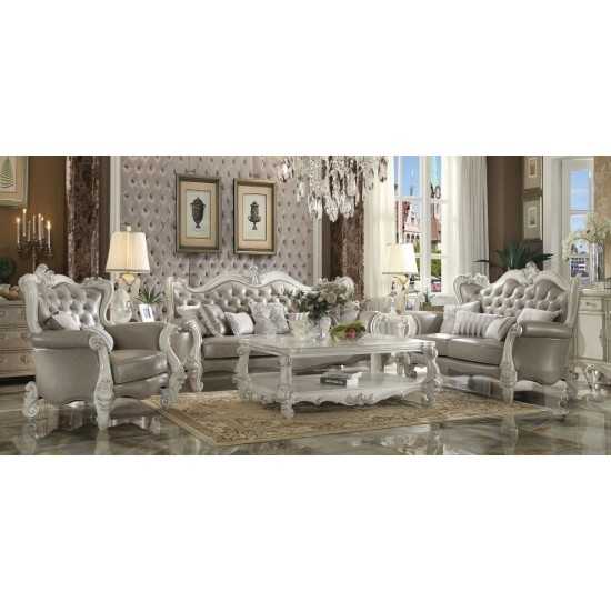 ACME Versailles Chair w/2 Pillows, Vintage Gray PU & Bone White